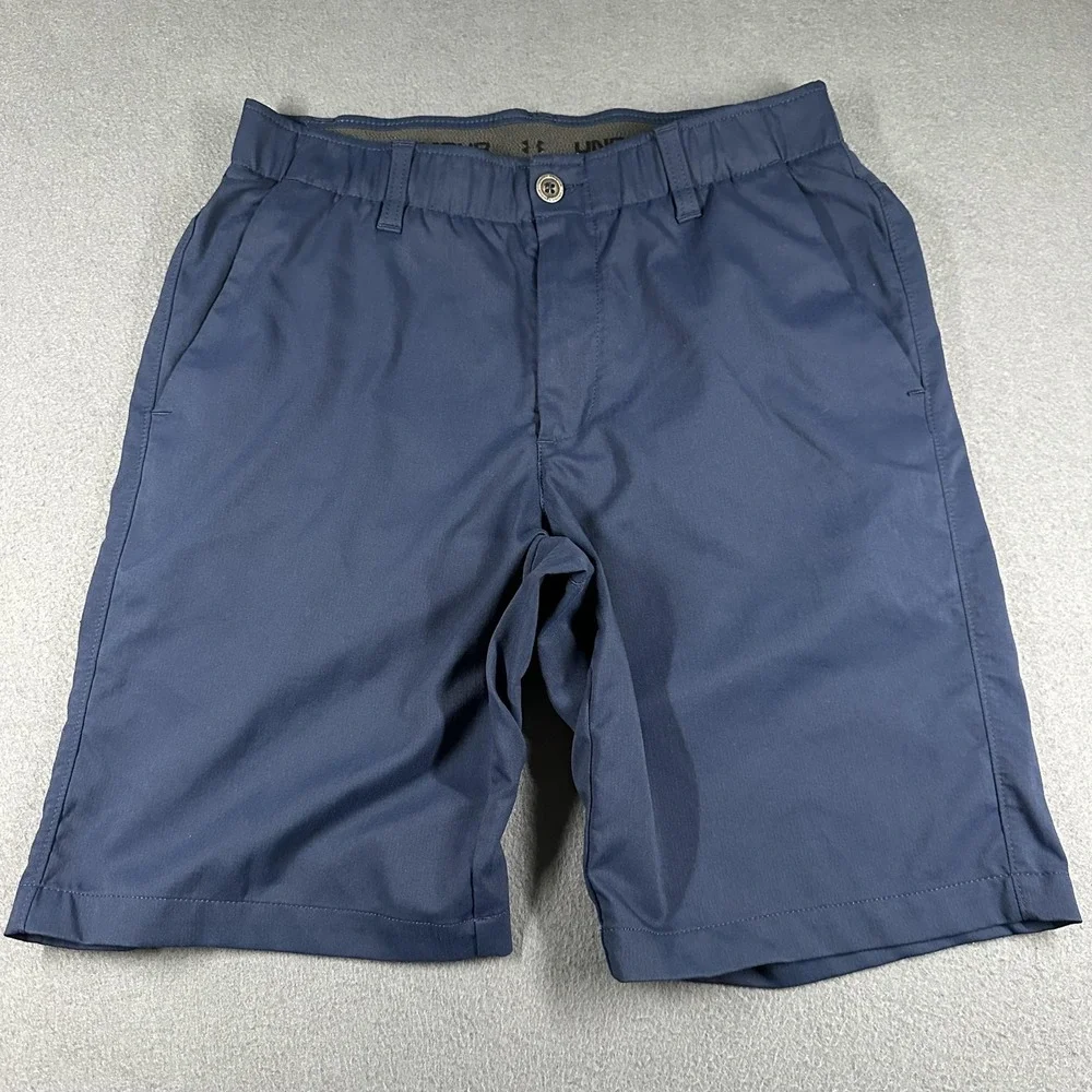Under Armour Shorts Mens 32 Blue Solid Elastic Waist 9 Inseam Golf Casual Flat